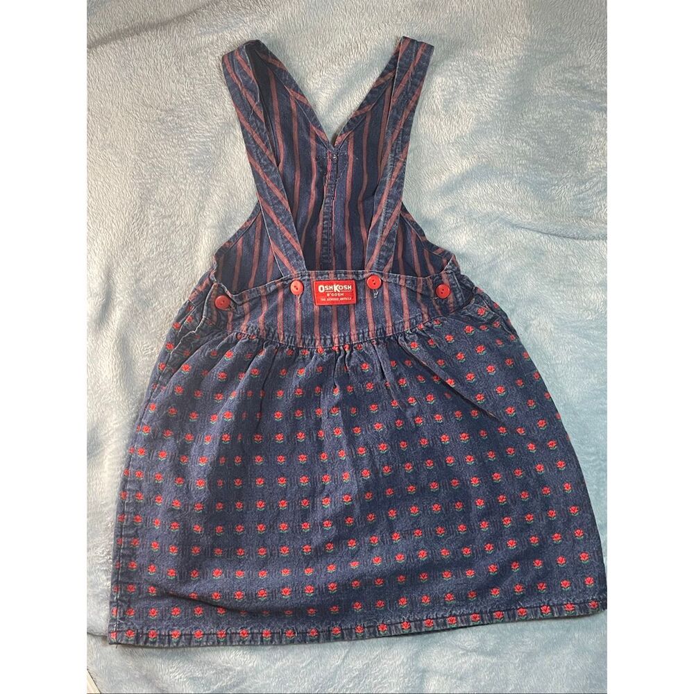 Vintage Oshkosh B’gosh Vestbak Sz 6 Denim & Roses Bib Overall Jumper Dress USA